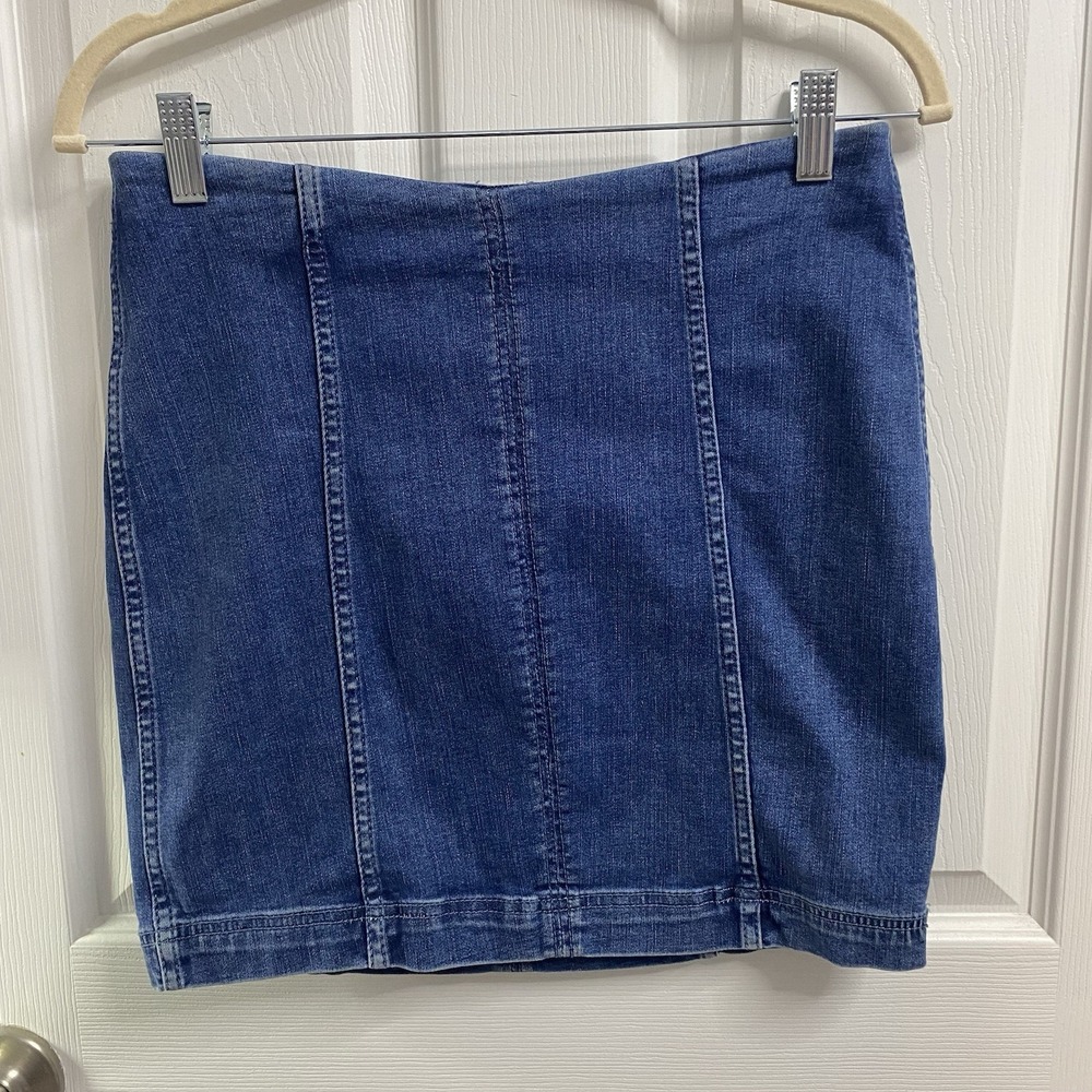 Free People Modern Womens Blue Mini Skirt Denim Stretch Waist=29" Length=16"